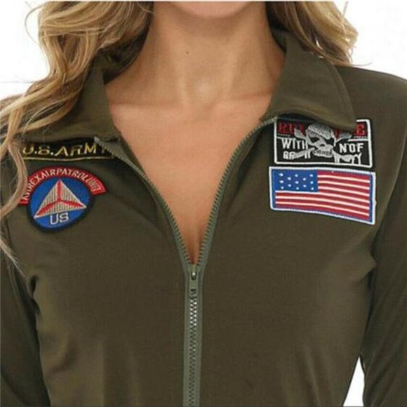 Top Gun Costume Women Maverick Flight Jump Suit Girls Union Green Pilot … - Picture 6 of 9